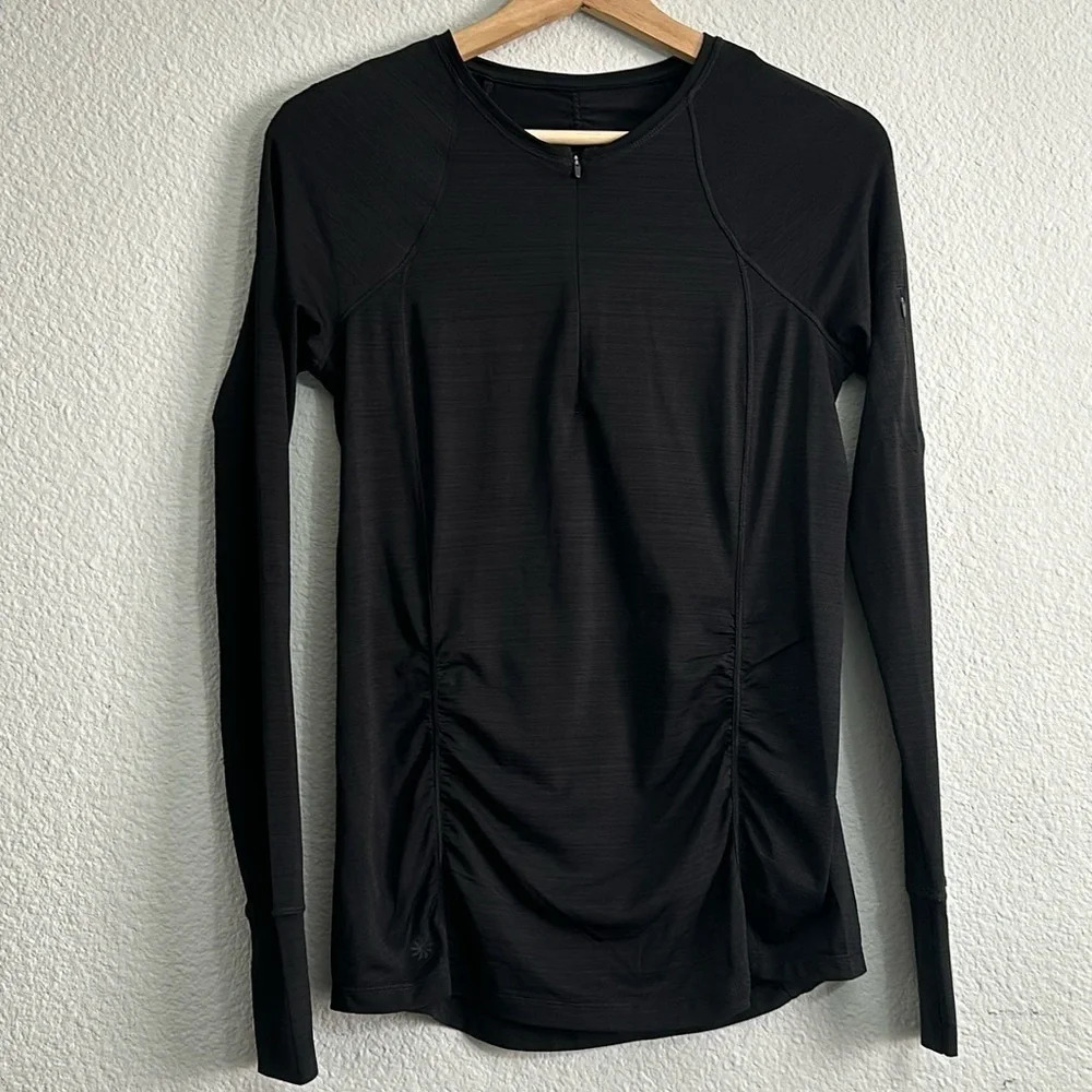 Athleta Pacífica Contoured 1/4 Zip Black Ruched Long Sleeve Top Women Size Small
